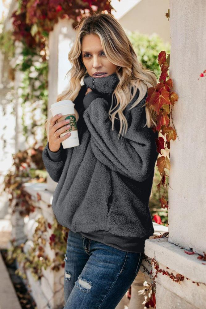 Dark Gray Traverse Pocketed Sherpa Pullover Sweatshirt