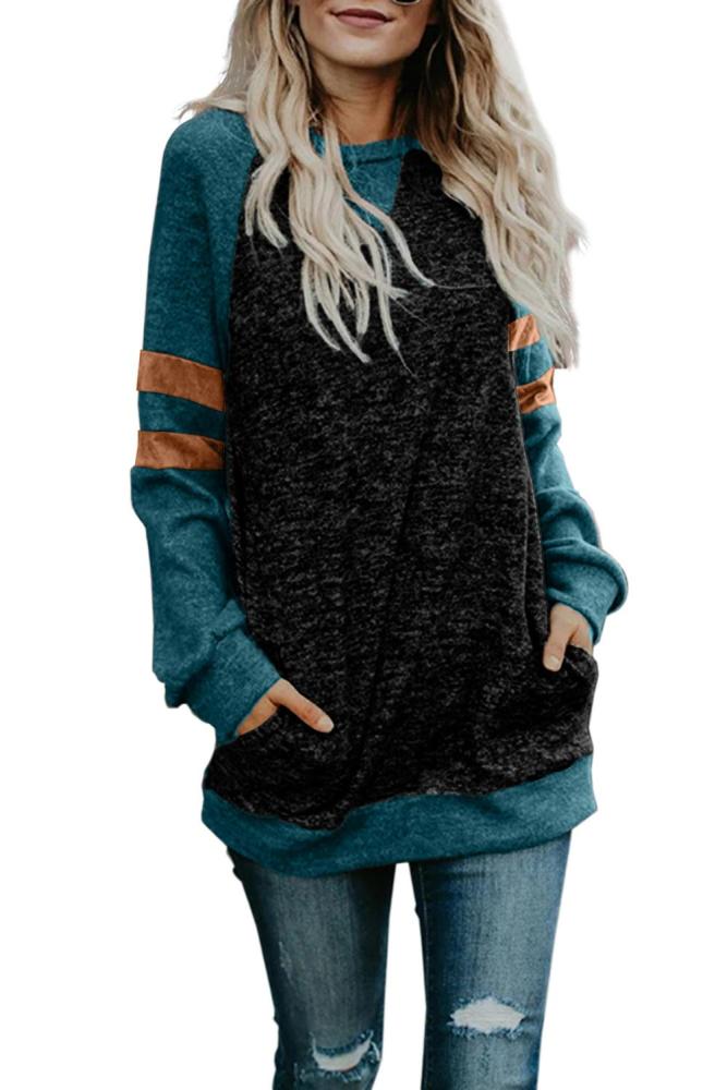 Green Fashion Casual Splice Loose Sweatshirt