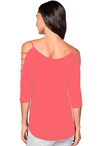 Upload Watermelon Red Strappy Cold Shoulder Top 001