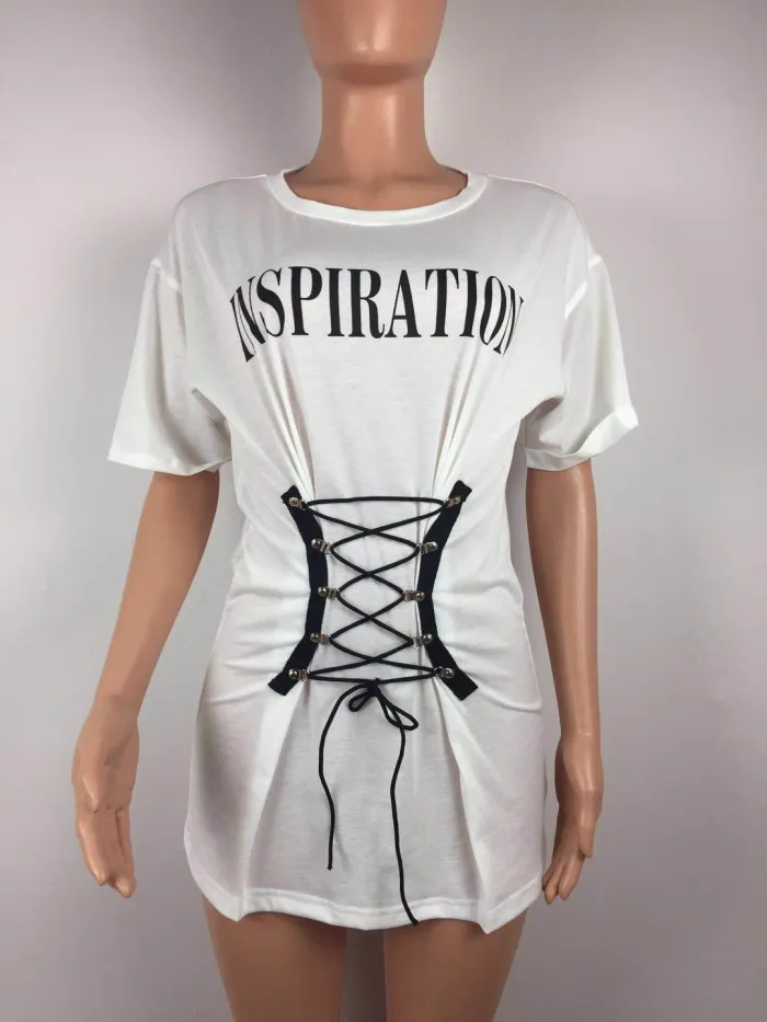 Print Lace Up O-Neck Tall Shirt
