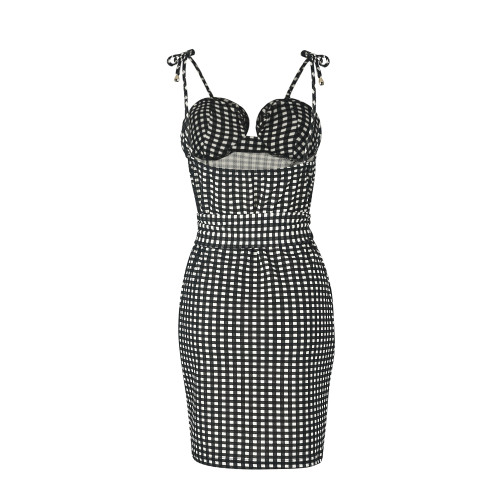 White and Black Straps Mini Dress