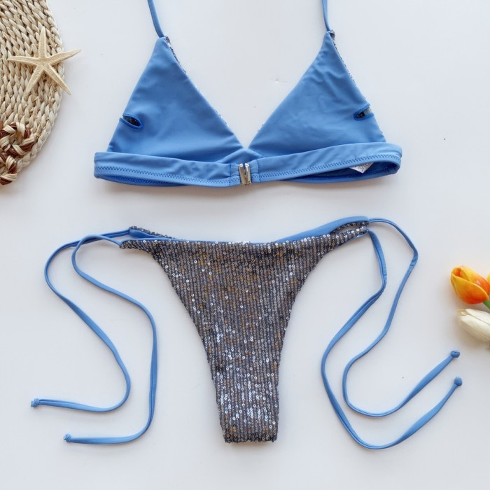 Sexy Two Piece Sequins Strings Swimwear