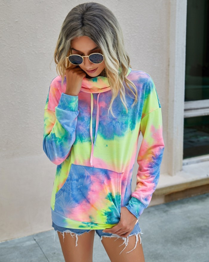 Autumn Tie Dye Turndown Collar Sweat Shirt