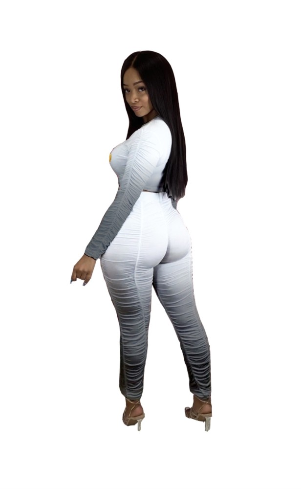 Fall Lips Print Two Piece Ruched Pants Set