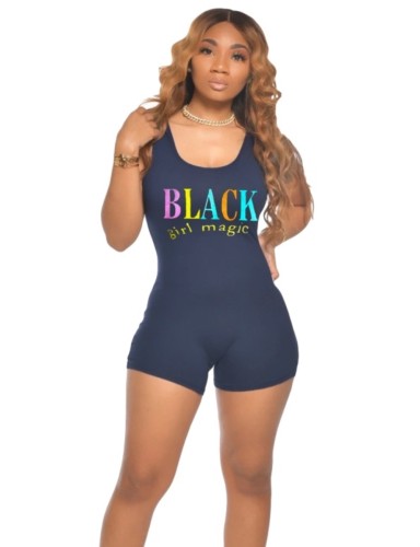 Summer Sports Print Sleeveless Fitness Rompers