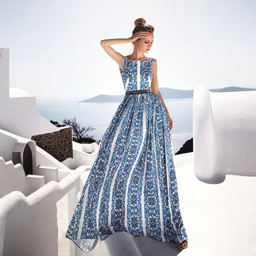 Blue Retro Sleeveless Long Dress