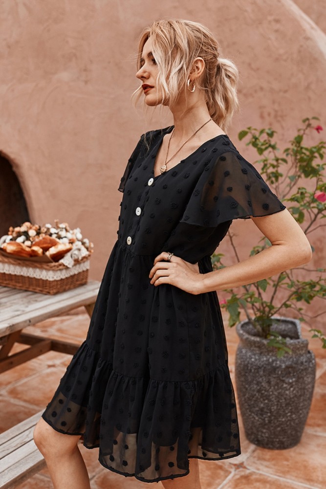 Summer V-Neck Floral Short Chiffon Dress
