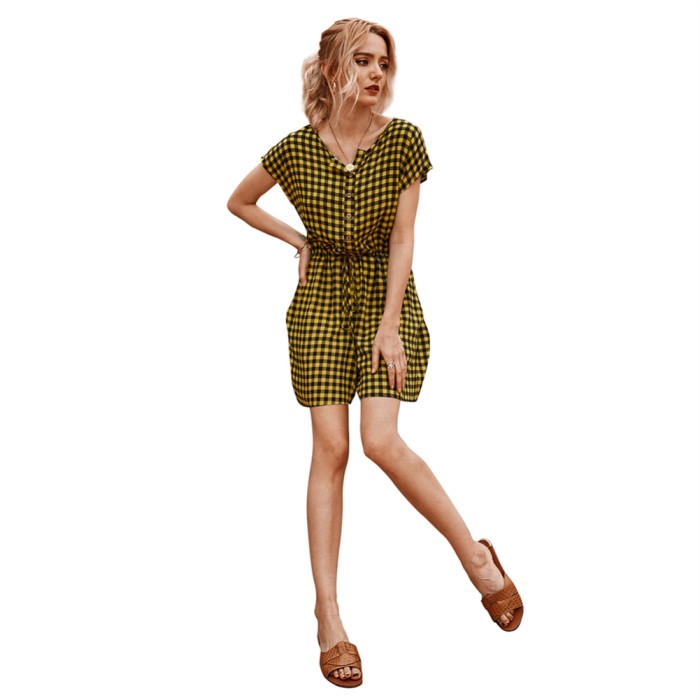 Summer O-Neck Plaid Short Dress