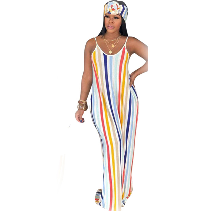 Colorful Stripes Strap Long Dress
