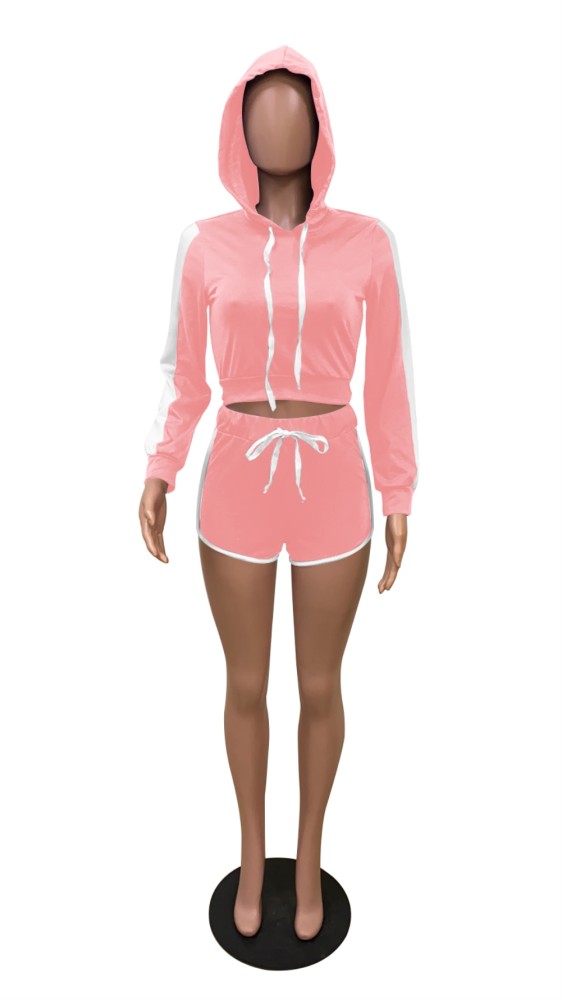 Fall Contrast Shorts Hoody Tracksuit
