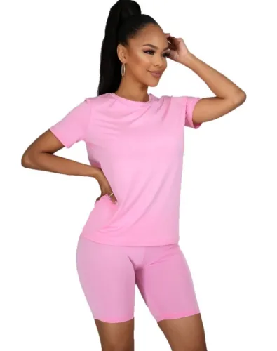 Summer Plain Two Piece Casual Shorts Set