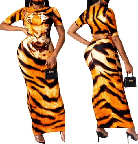 Summer African Tiger Print Maxi Dress