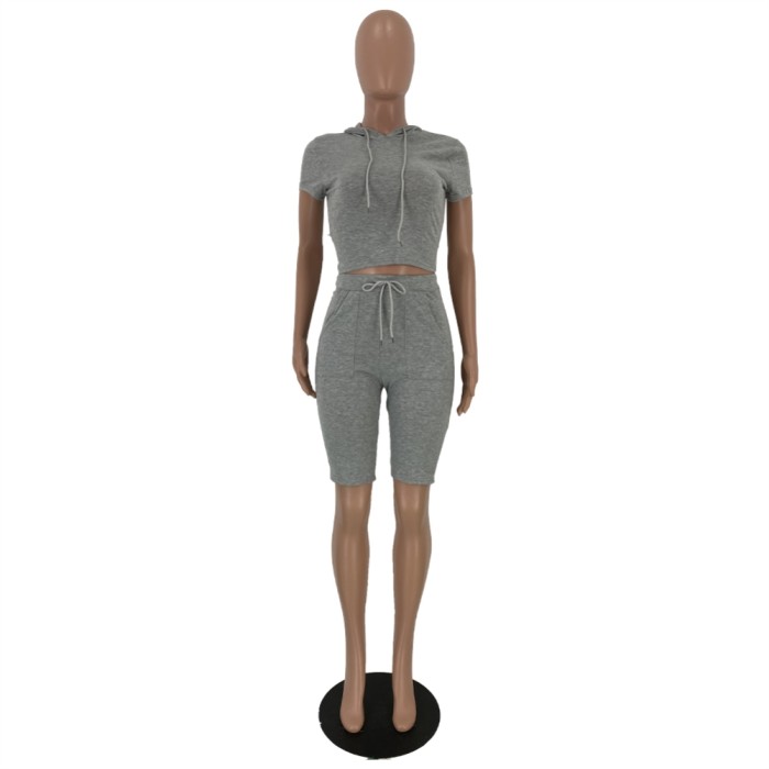 Summer Sports Two Piece Plain Short Set