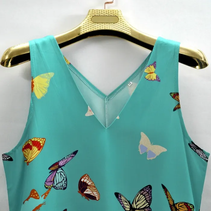 Butterfly Print Sleeveless Long Boho Dress