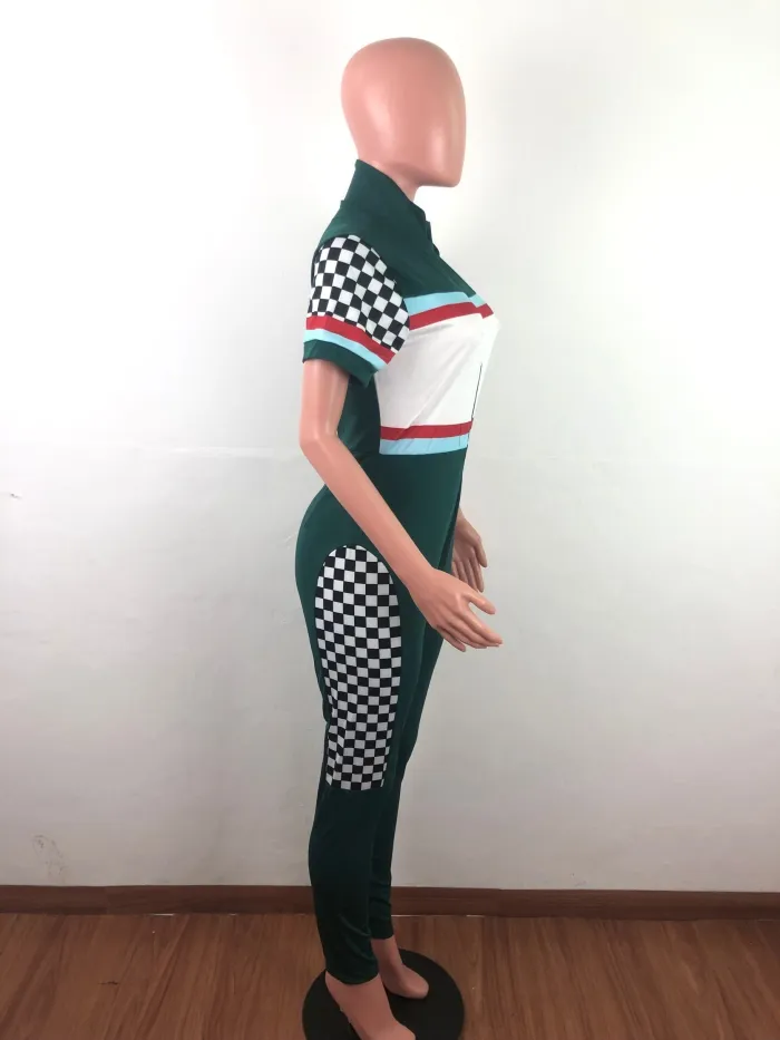 Sports Print Zipped Up Bodycon Jumpsuit