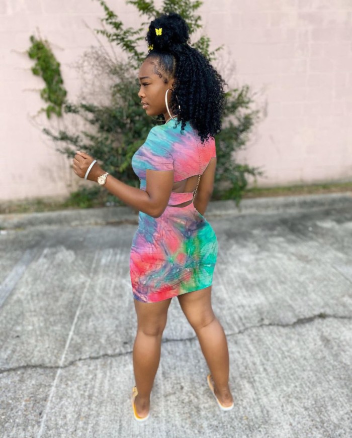Summer Tie Dye Scrunch Butt Sexy Mini Dress