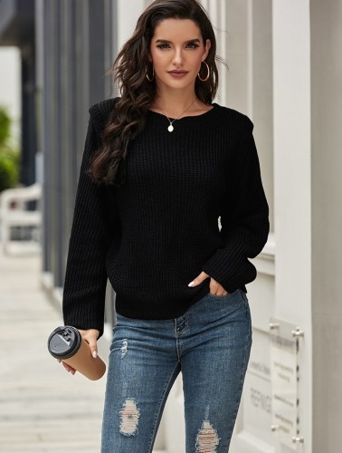 Fall Regular O Neck Plain Pullover Sweater