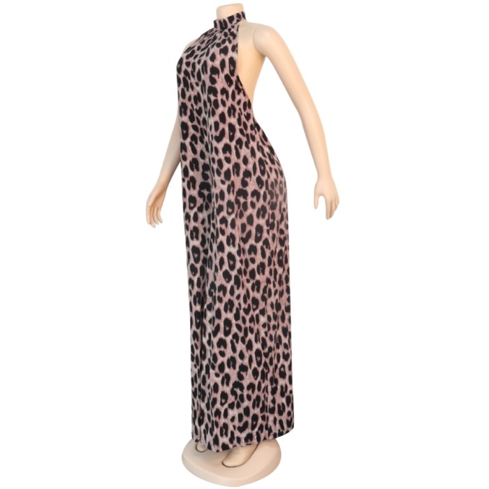 Sexy Backless Leopard Wide Legges Jumpsuit