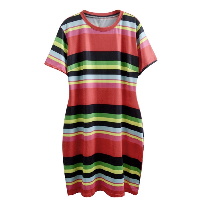 Plus Size Summer Colorful Striped Bodycon Dress