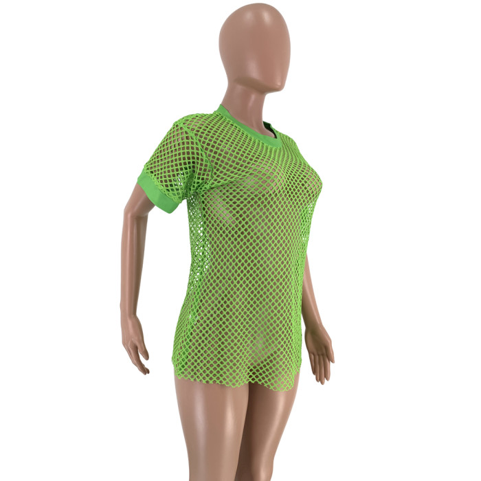Sexy Fishnet O-Neck Tall Shirt