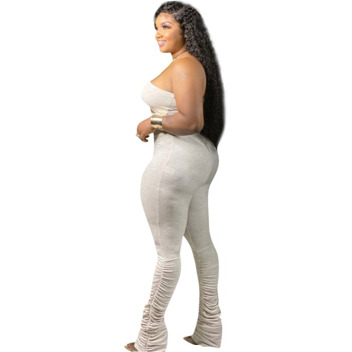 Plus Size Two Piece One Shoulder Stacked Pants Set