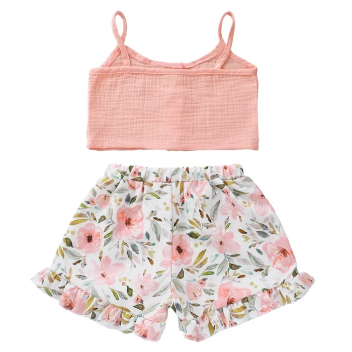 Kids Girl Summer Crop Top and Floral Shorts Set