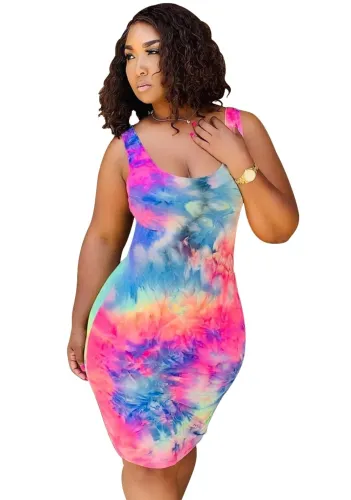 Sexy Tie Dye Bodycon Tank Dress