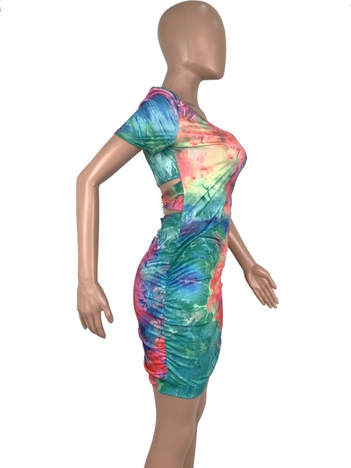 Summer Tie Dye Scrunch Butt Sexy Mini Dress