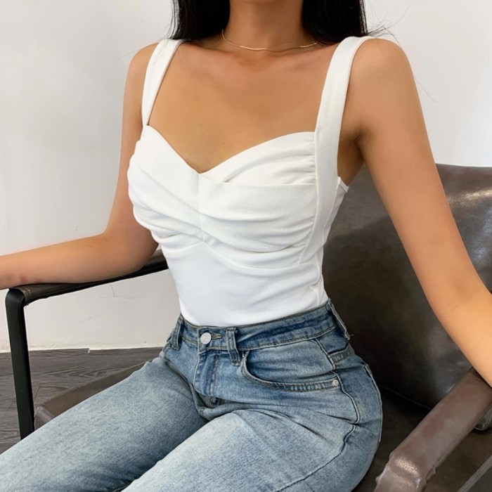 Sexy White Wide Strap Wrapped Vest
