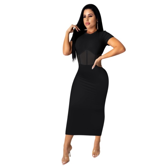 Summer Mesh Patchwork Midi Dress