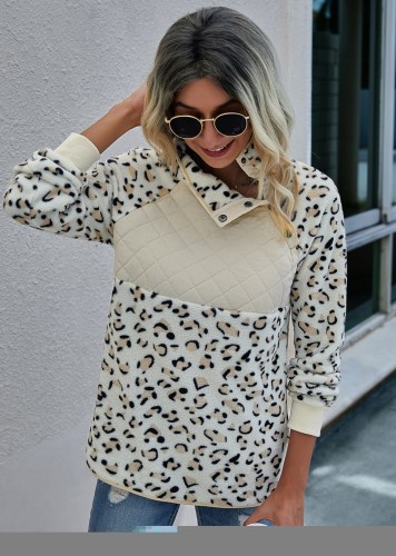 Autumn Leopard Print Plush Pullover