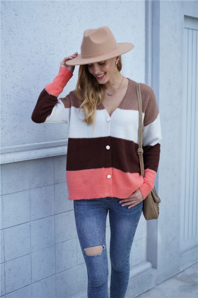 Fall Button Up Contrast Knitted Coat