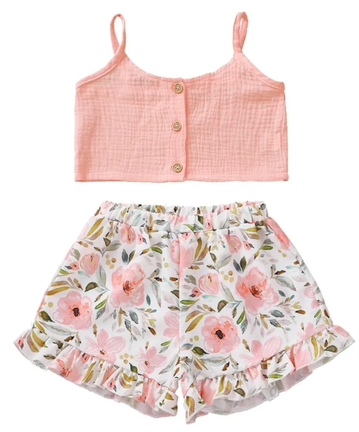 Kids Girl Summer Crop Top and Floral Shorts Set