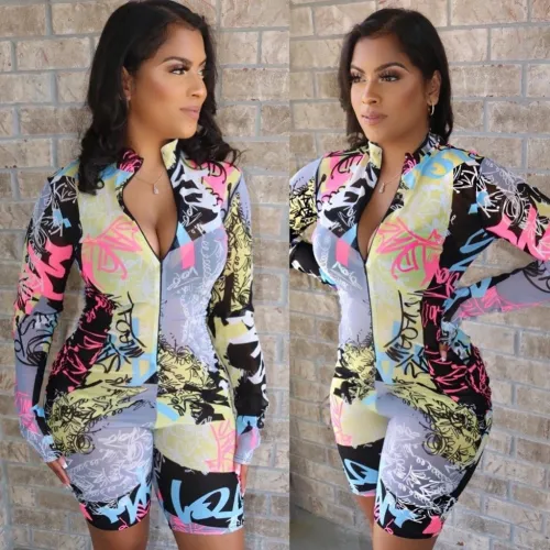 Sexy Multi Color Long Sleeve Zipper Rompers