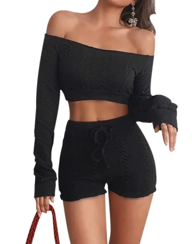 Sexy Knitted Crop Top and Shorts Set