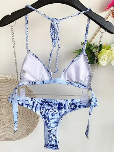 Sexy Two Piece Print Halter Swimwear