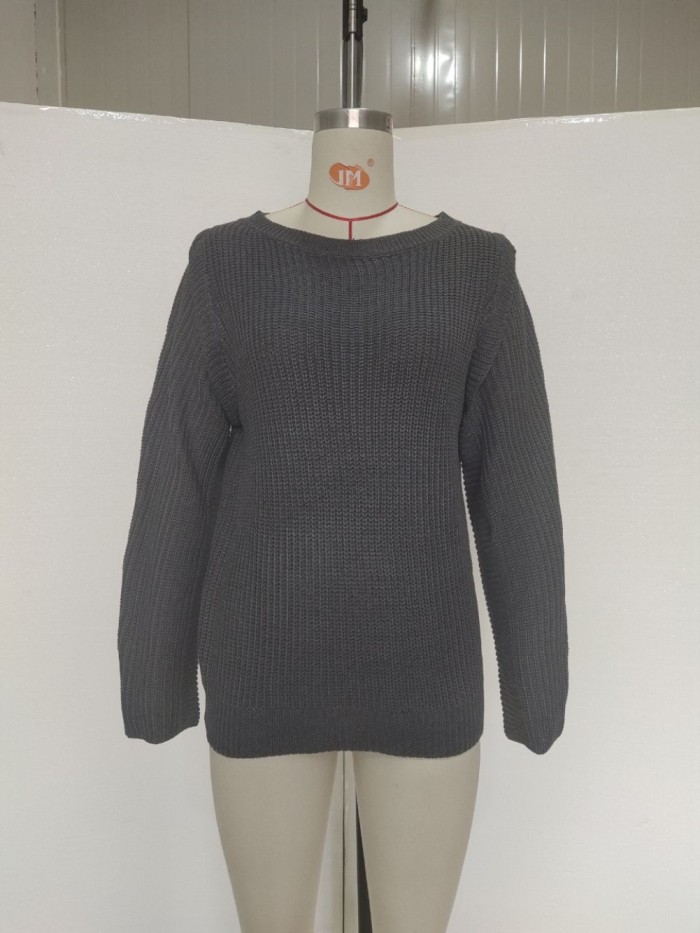 Fall Regular O Neck Plain Pullover Sweater