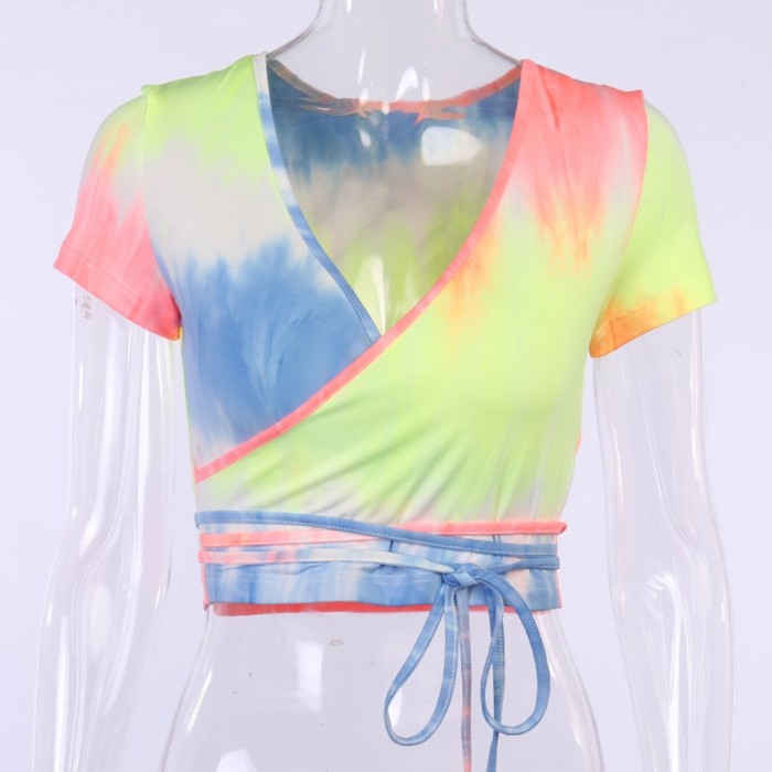 Summer Tie Dye Sexy Wrapped Crop Top