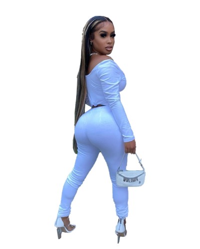 Autumn Plain Two Piece Bodycon Pants Set