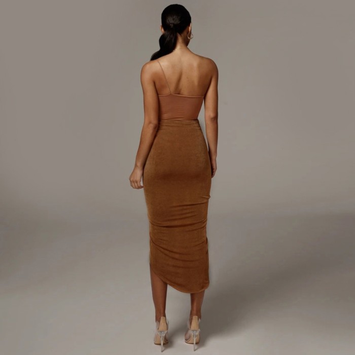 Sexy Irregular Ruched Midi Skirt