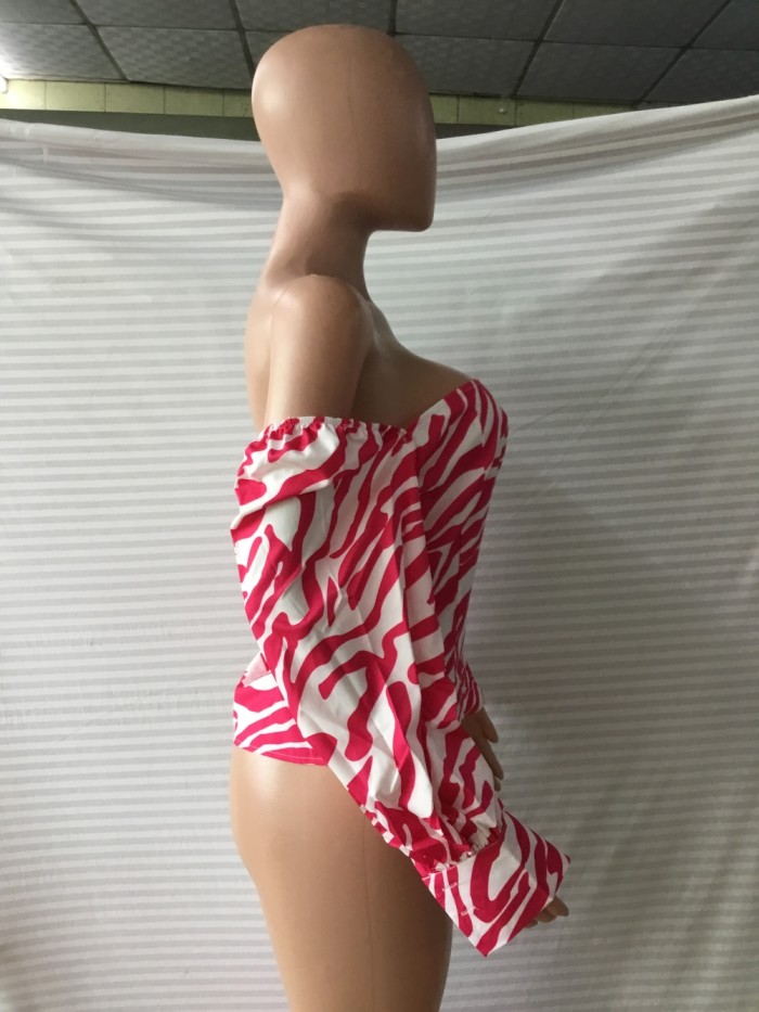 Off the Shoulder Zebra Long Sleeve Shirt
