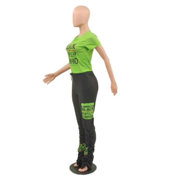 Summer Print Two Piece Stacked Pants Set