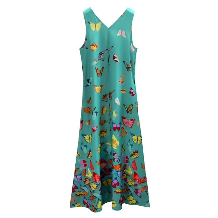 Butterfly Print Sleeveless Long Boho Dress