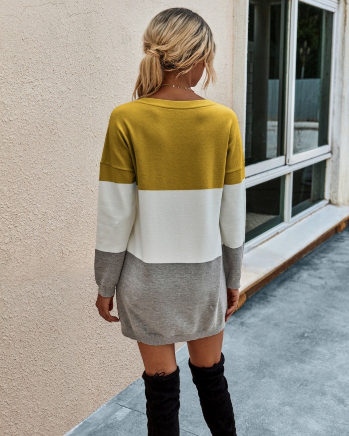 Autumn Contrast Knit Mini Dress