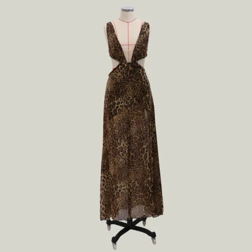 Deep-V Sexy Leopard Long Dress