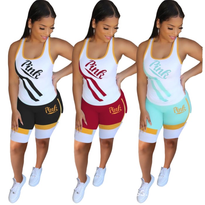 Summer Two Piece Sports Contrast Short Set
