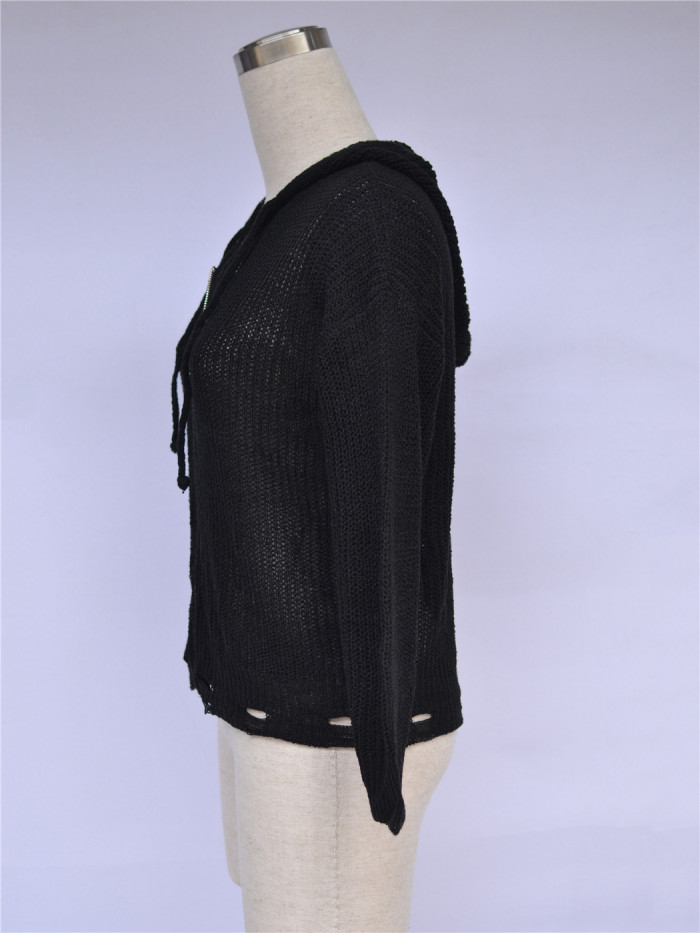 Zipper Up V-Neck Loose Sweater