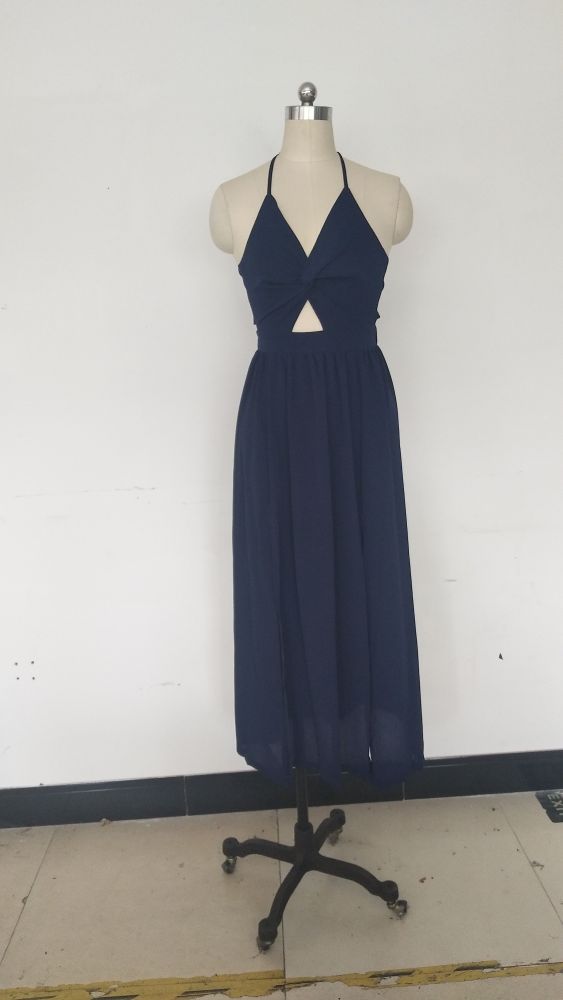 Low Back Halter Sheer Long Dress with Cut Sides