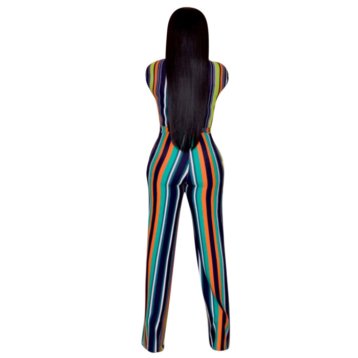 Colorful Stripes Crop Top and Matching Trousers