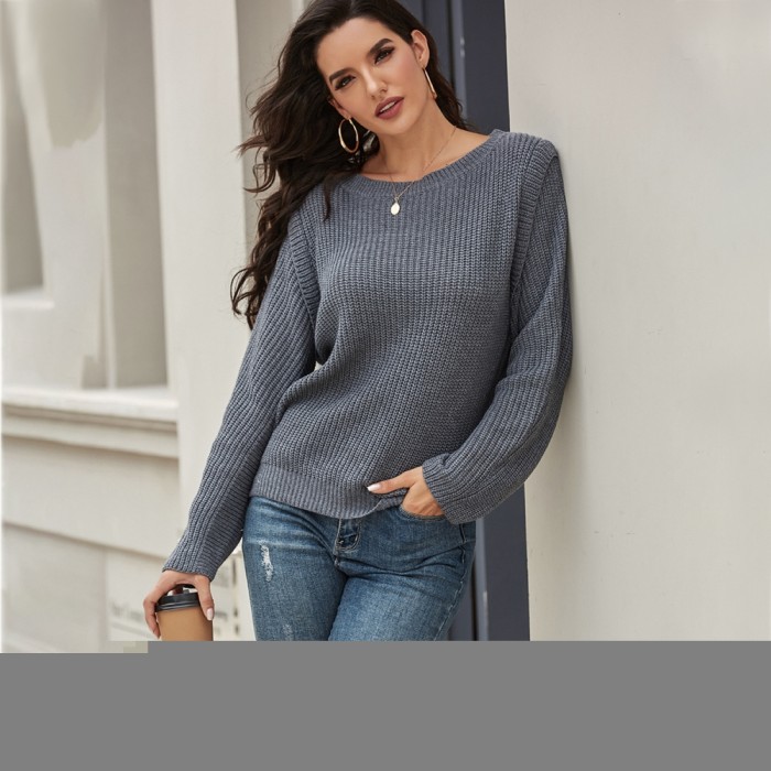 Fall Regular O Neck Plain Pullover Sweater